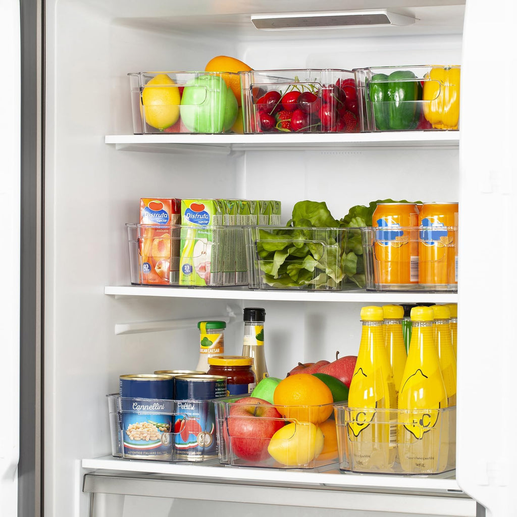 Refrigerator Organizers and Storage - 8Pcs Clear Plastic Bins for Fridge, Freezer, Kitchen Cabinet, Pantry Organization, BPA Free Fridge Organizer, 12.5" Long, Clear