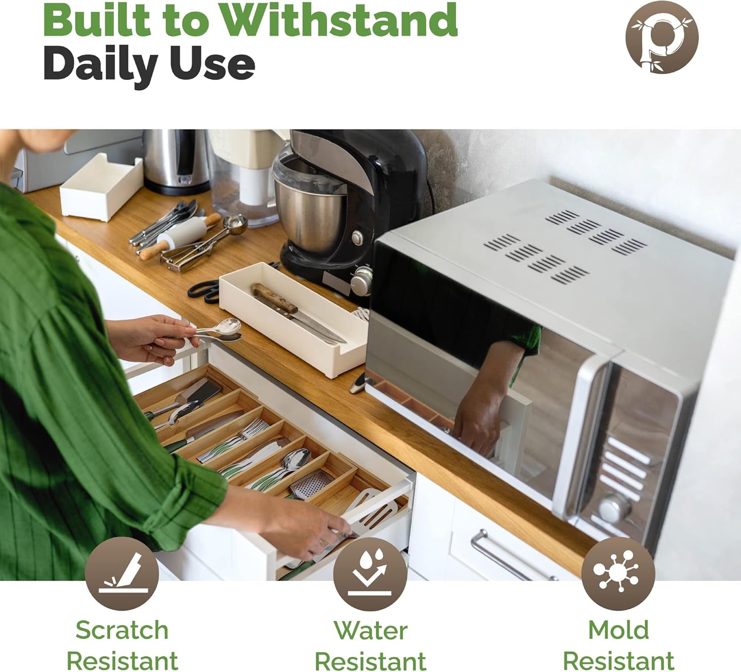 Silverware Organizer - Expandable Kitchen Drawer Organizer - Adjustable Kitchen Drawer Organizer for Utensils, Expandable to 22 Inches Wide, 10 Compartments, Silverware Tray for Drawer